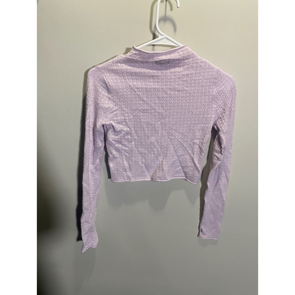 Wild Fable Lilac Purple Pointelle Mock Neck Crop Top Long Sleeve Thumbhole L - Picture 4 of 4